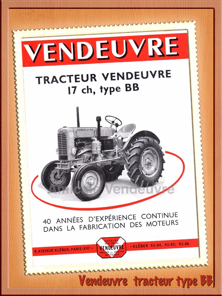 Prospectus du tracteur Vendeuvre type BB.