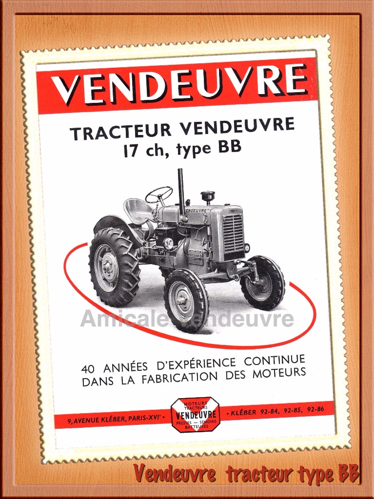 Prospectus du tracteur Vendeuvre type BB.
