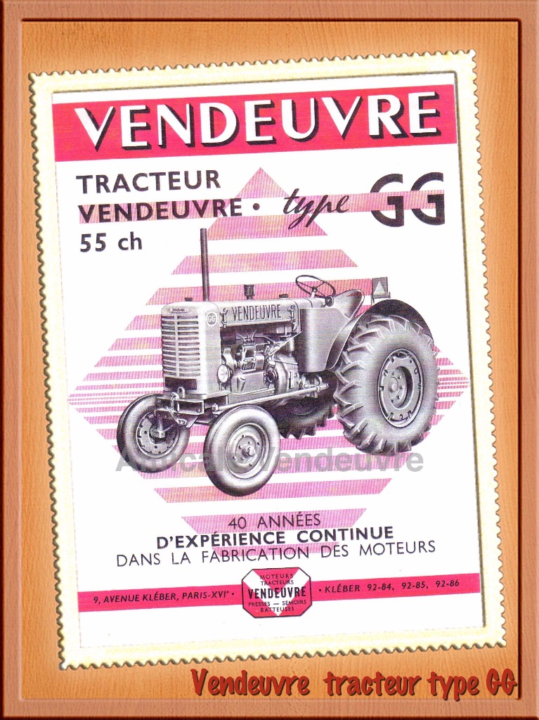 Prospectus du tracteur Vendeuvre type GG.