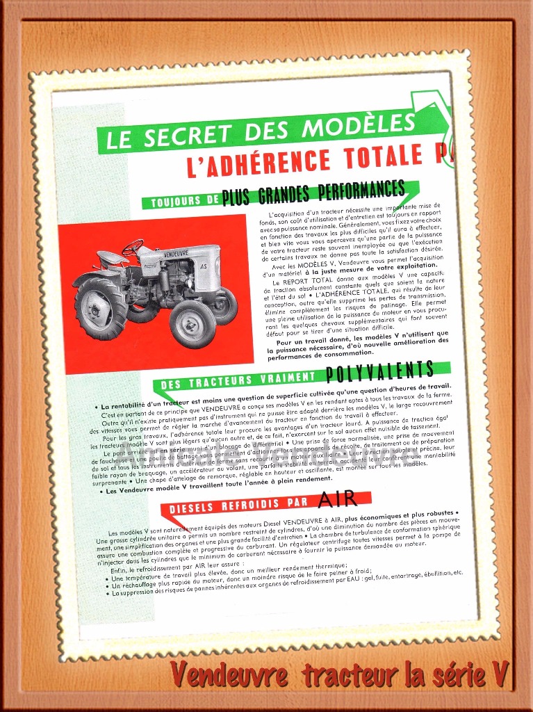 Prospectus tracteurs Vendeuvre de la série V pour toutes les exploitations familiales.
