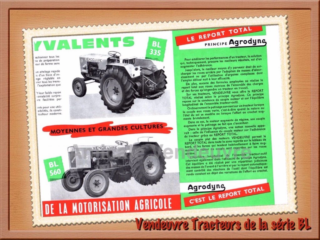 Dépliant, Les 5 tracteurs à refroidissement par air Vendeuvre de la série BL. Argumentation de la polyvalence des Vendeuvre.
