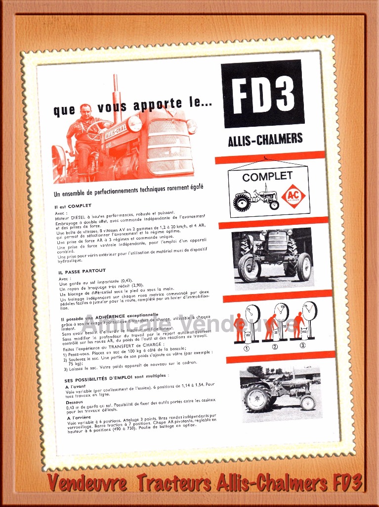 Prospectus des tracteurs Allis-Chalmers FD3, présentation des 4 grandes qualités pour un tracteur moderne.