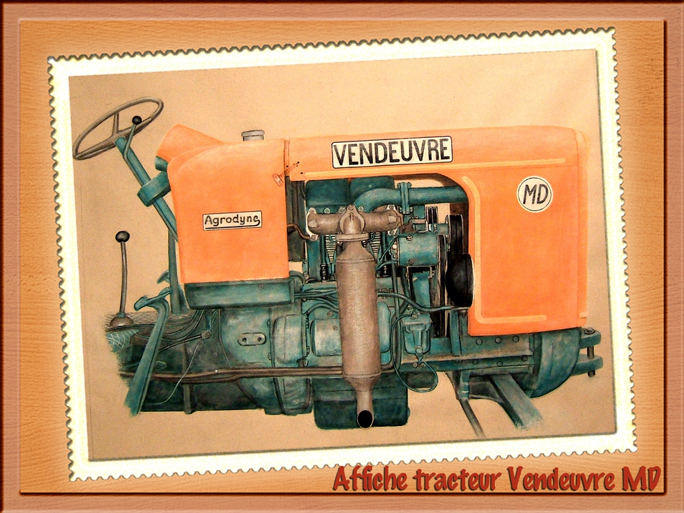 Affiche du tracteur MD V avec moteur 2 cylindres à air.