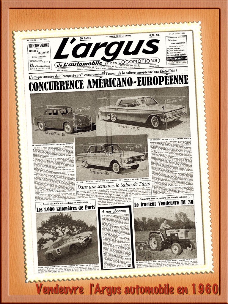 Octobre 1960 le journal l'Argus de l'automobile inaugure une nouvelle rubrique 'Les tracteurs Agricoles face aux épreuves pratiques de l'Argus.