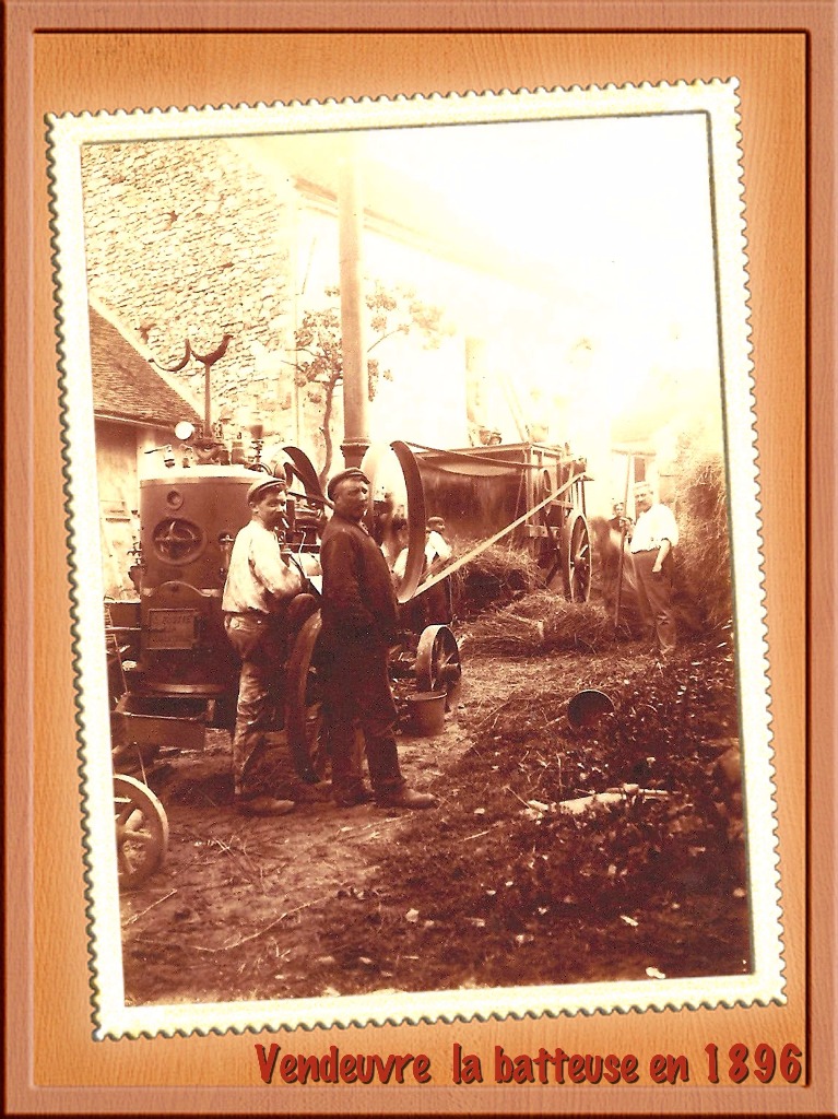 Scène de battage avec une locomobile avant 1900.