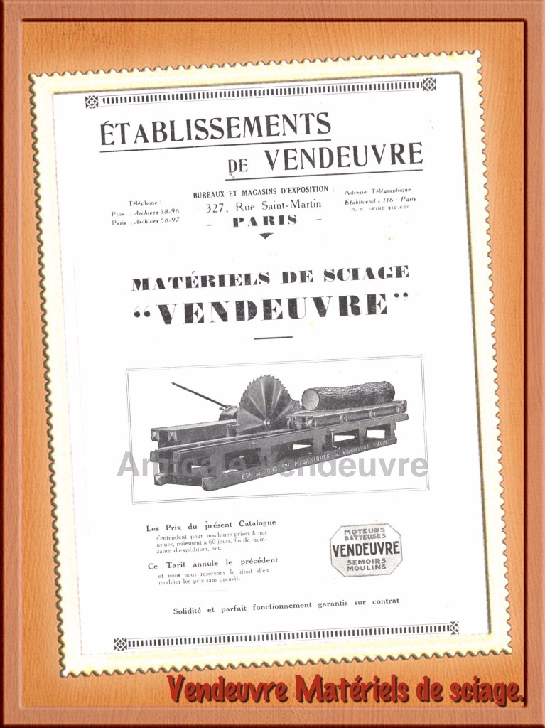 Couverture du catalogue des matériels de sciage Vendeuvre.