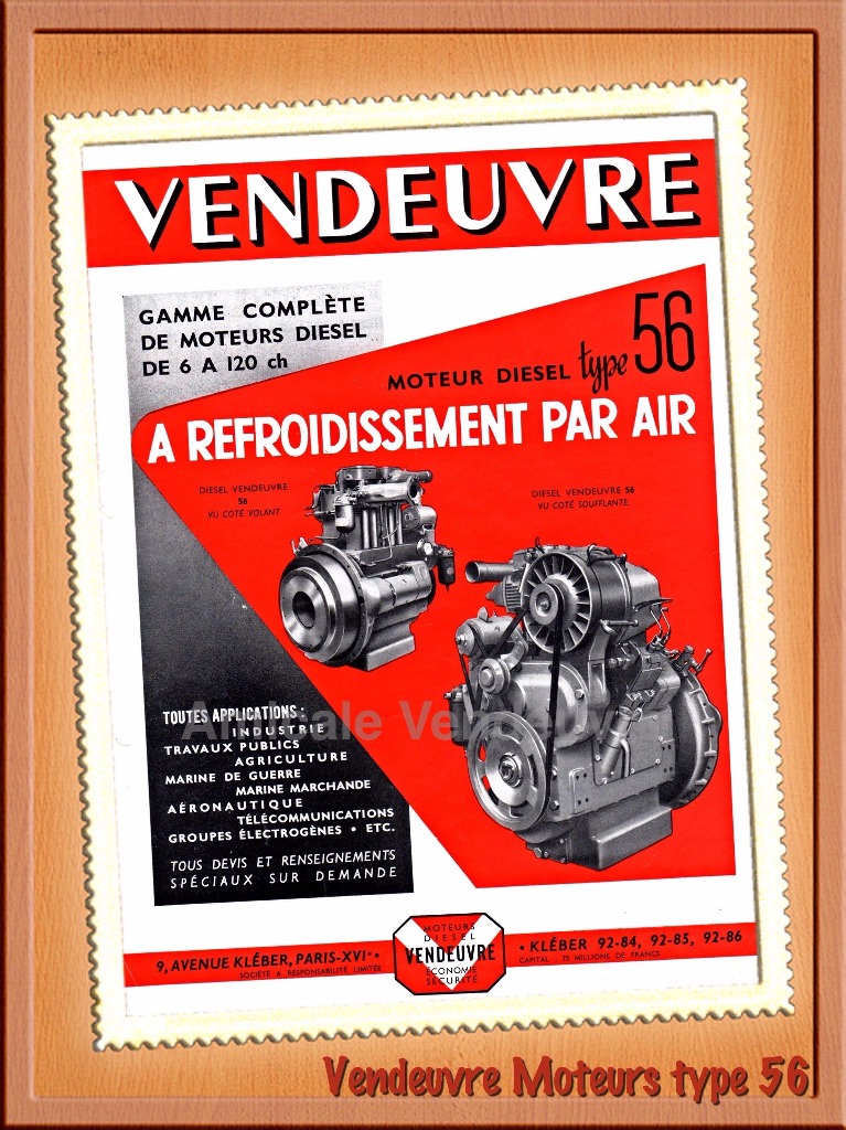 Prospectus : Les moteurs Vendeuvre type 56 à refroidissement par air.