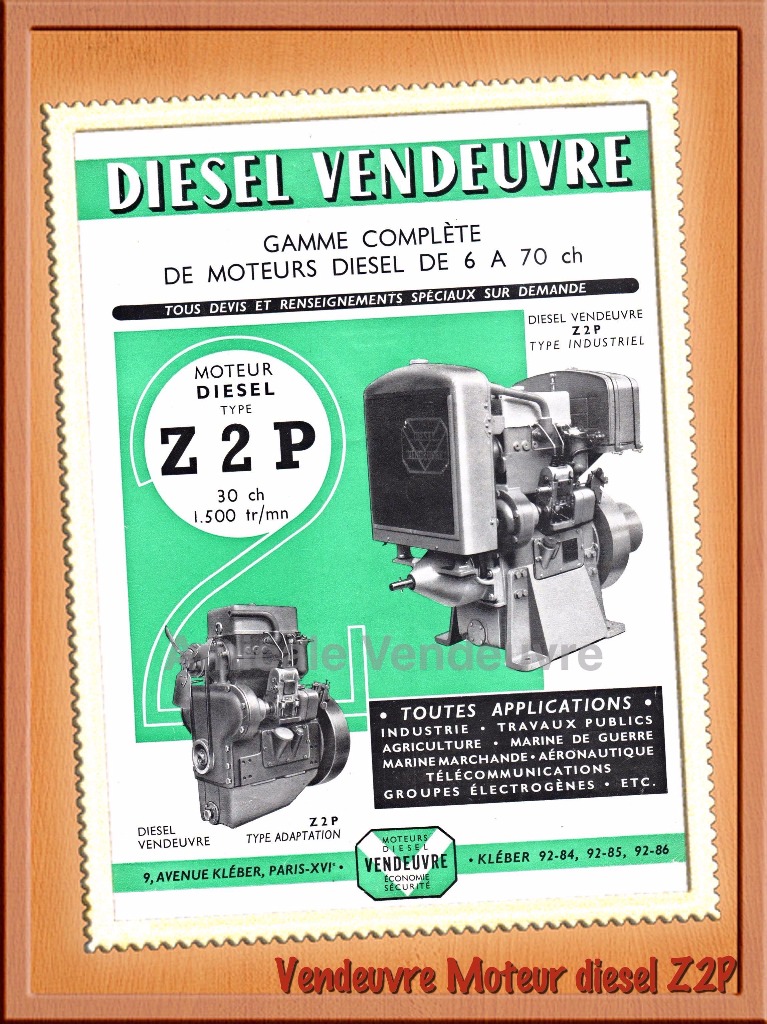Prospectus : Les moteurs Vendeuvre type Z2P.