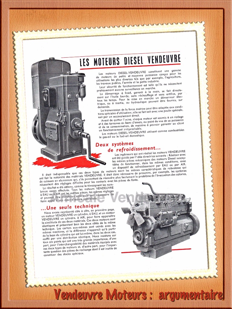 Prospectus : Argumentaire les moteurs diesel Vendeuvre à 2 systèmes de refroidissement.