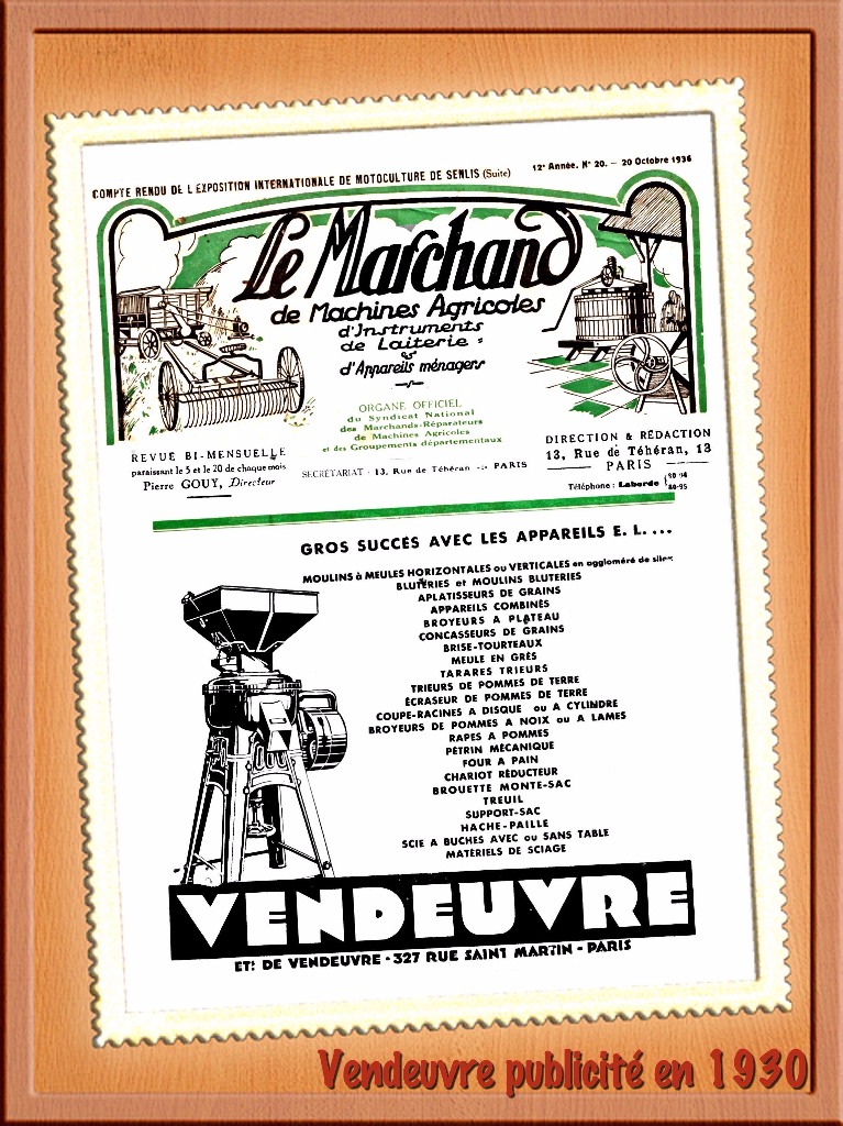 Publicité Vendeuvre en 1930.