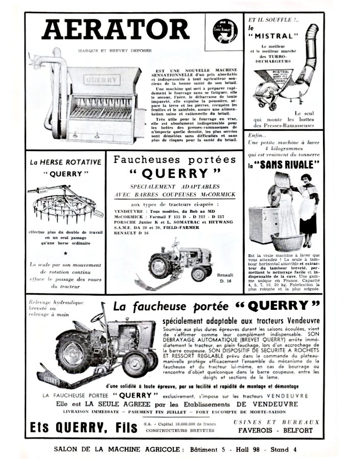 Affiche publicitaire des Éts QUERRY pour le salon de la machine agricole de Paris