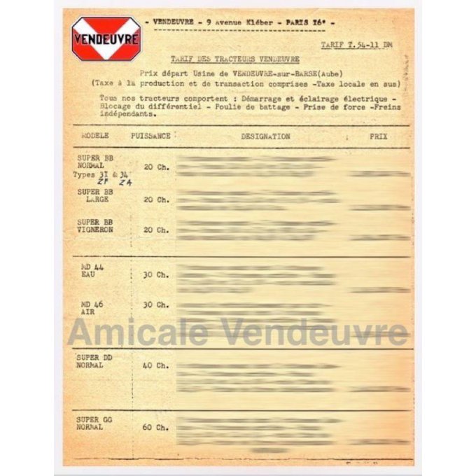 PaTR 6251 Tarif gamme Super 1954