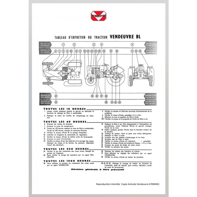 A7004041 Tableau d'entretien BLV