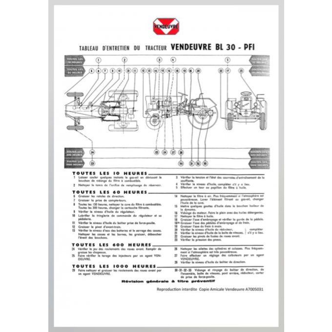 A7005031 Tableau d'entretien BL30