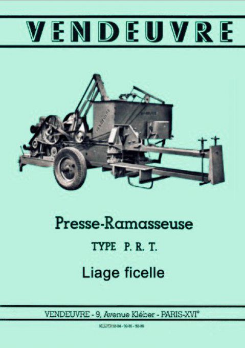 A7011044 Manuel presse ramasseuse mise en route et entretien P.R T.  liage ficelle.