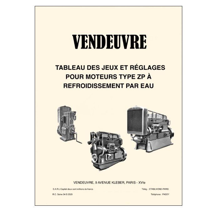 A7021009 Tableaux des  jeux et réglages des moteurs type ZP à refroidissement par EAU