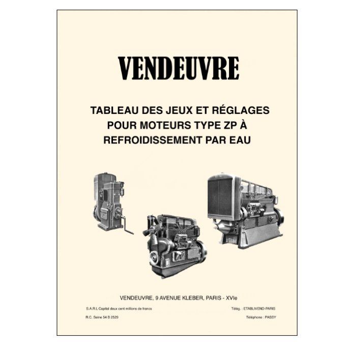 A7021009 Tableaux des jeux et réglages des moteurs type ZP à refroidissement par EAU