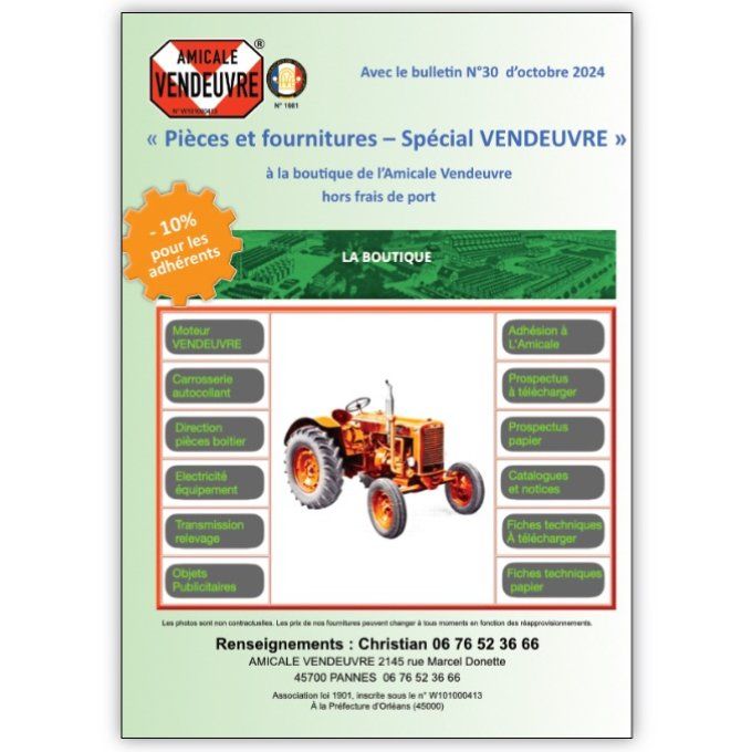 A7112030 catalogue « Pièces et fournitures – Spécial VENDEUVRE " Automne 2024 Prix net
