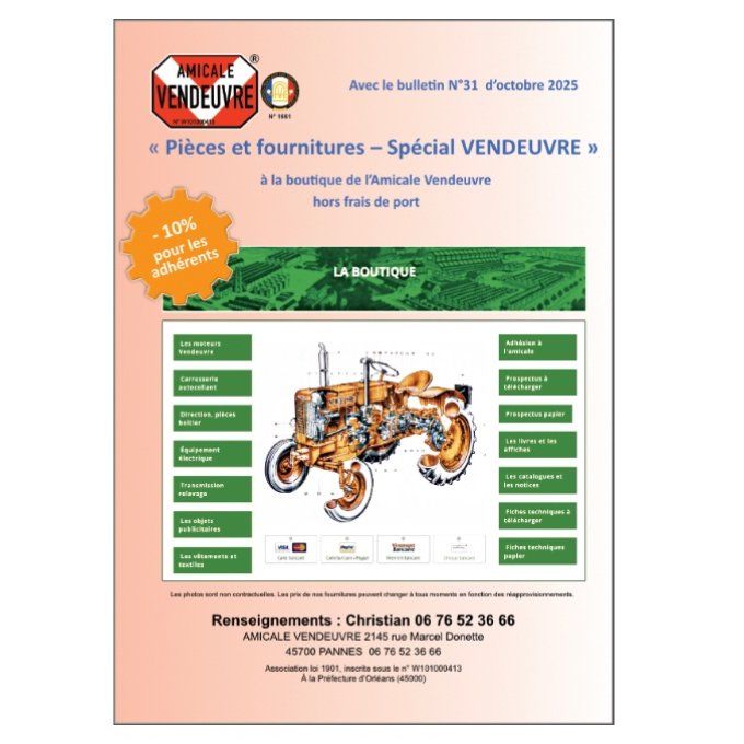 A7112031 catalogue « Pièces et fournitures – Spécial VENDEUVRE " Automne 2025 Prix net