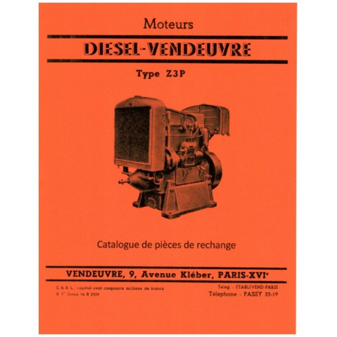 A8001124 Catalogue pièces moteur Vendeuvre Z3P 65 à refroidissement par eau 07/55