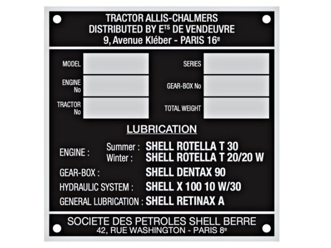 C2001025 Plaque d'identification Allis-Chalmers -Vendeuvre  9 x 9 cm