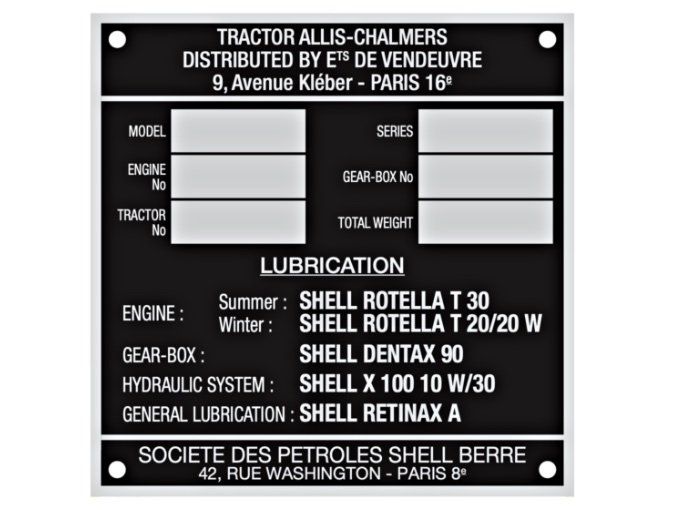 C2001025 Plaque d'identification Allis-Chalmers -Vendeuvre 9 x 9 cm