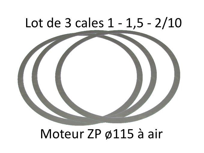 M1010616 Lot de 3 cales en acier pour cylindre à air Ø 115. Epaisseur 1 - 1,5 et 2/10