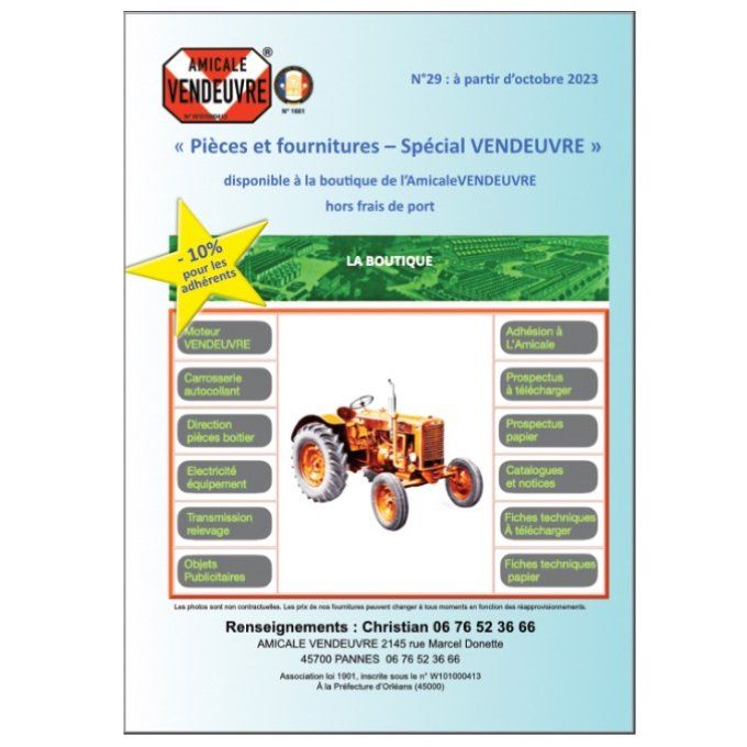 A7112029 catalogue « Pièces et fournitures – Spécial VENDEUVRE " Automne 2023 Prix net