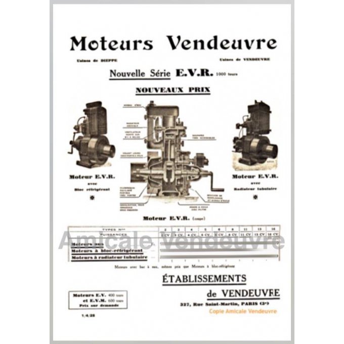 PaMO 1203 Tarif moteur EVR de 1928