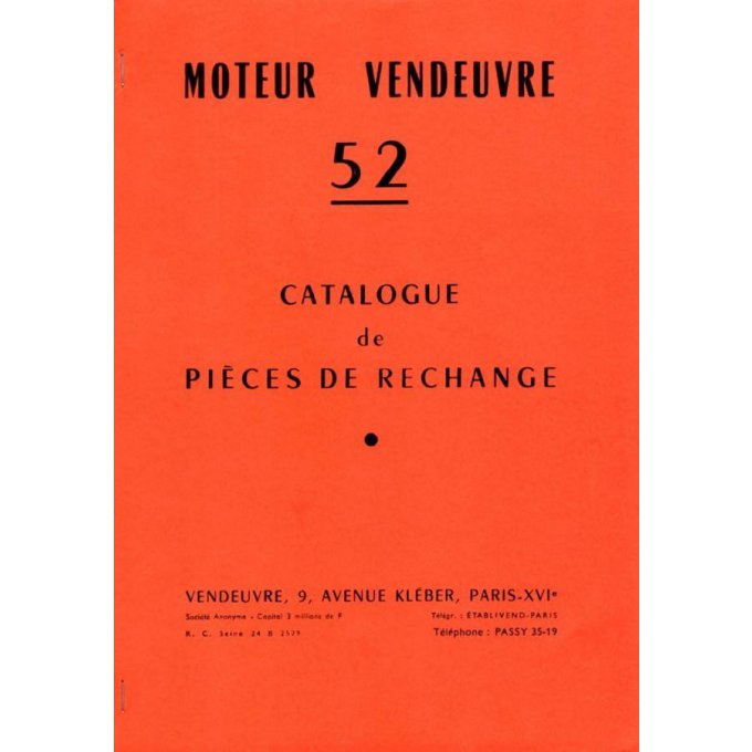 A8001180 Catalogue pièces moteur Vendeuvre type 52 141/06/63