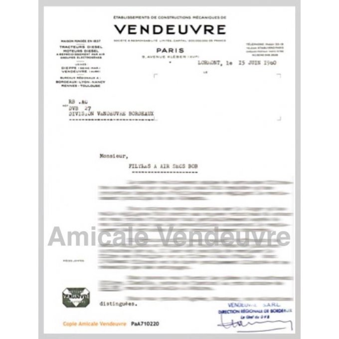 PaA710220 Note de service filtre à air BOB 1960