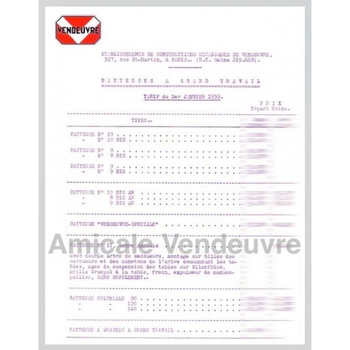 BA 2501 Pdf Tarif batteuses 1939