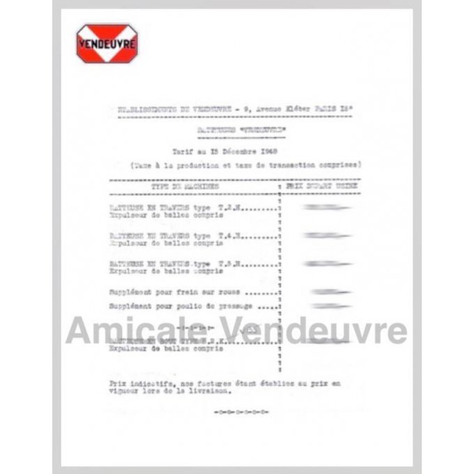 PaBA 2503 Tarif batteuses 1948