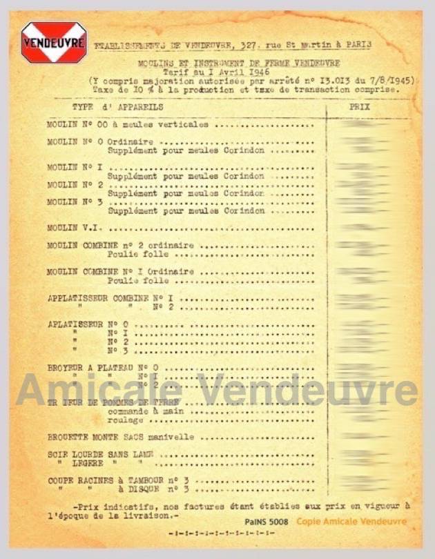 PaINS 5008 Tarif moulins, aplat., divers 1946