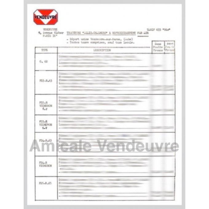 TR 6651 Pdf Tarif tracteurs A-C 1963