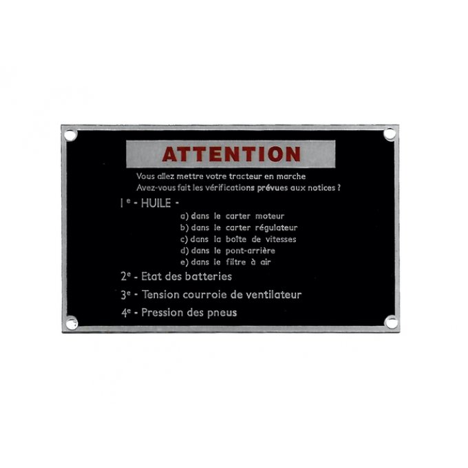 C2001030 Plaque "ATTENTION" tableau de bord série Super