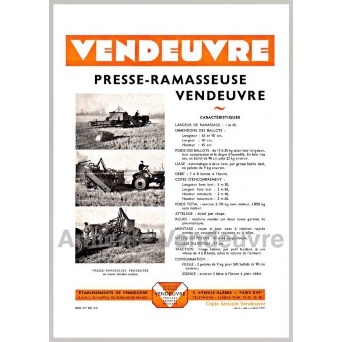 PaPR 3013 Documentation presse ramasseuse PRT 1949