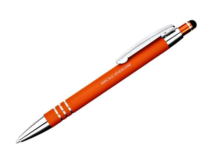 P6001012 Stylo orange chromé encre noire marquage "AMICALE VENDEUVRE"