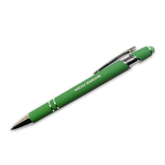 P6001014 Stylo vert chromé encre noire marquage "AMICALE VENDEUVRE"