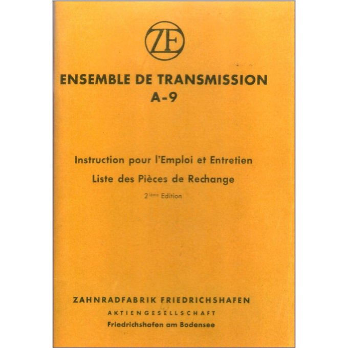 A8003020 Manuel atelier et pièces de rechanges ZF A9